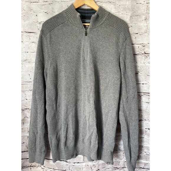 Eddie Bauer Mens Grey Quarter Zip Pullover Sweater TXL Casual Cotton - Picture 1 of 3